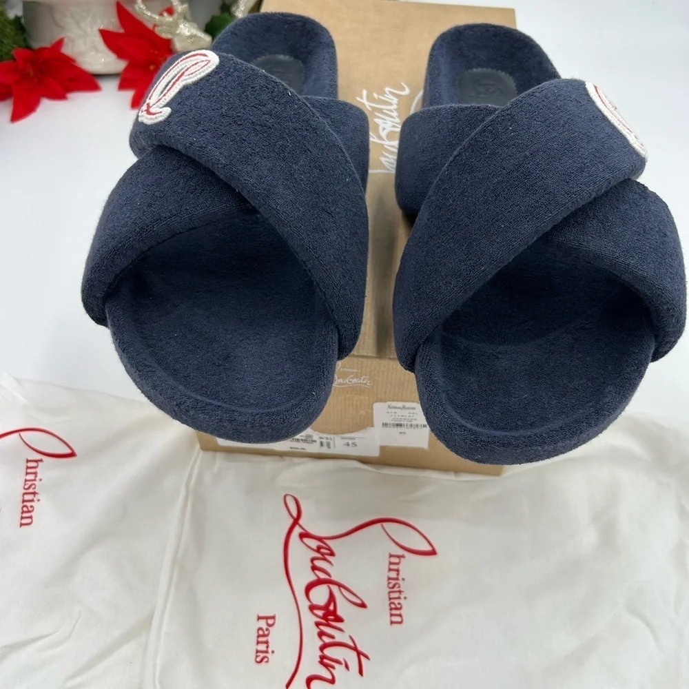 Men's Christian Louboutin BIZZU cross strap Terry cloth slide size 45